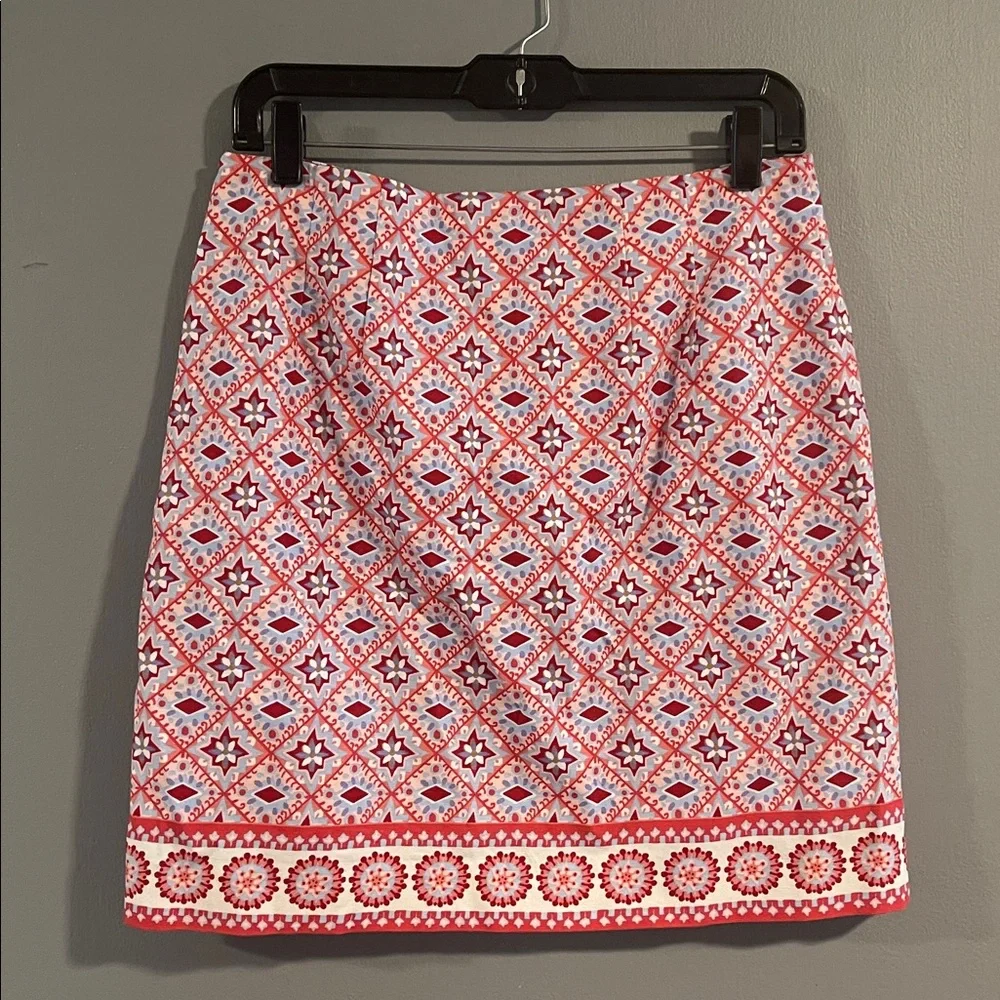 Talbots Red‎ Hex Symbols Side Zip Lined Cotton Blend Knee Length Skirt 6P